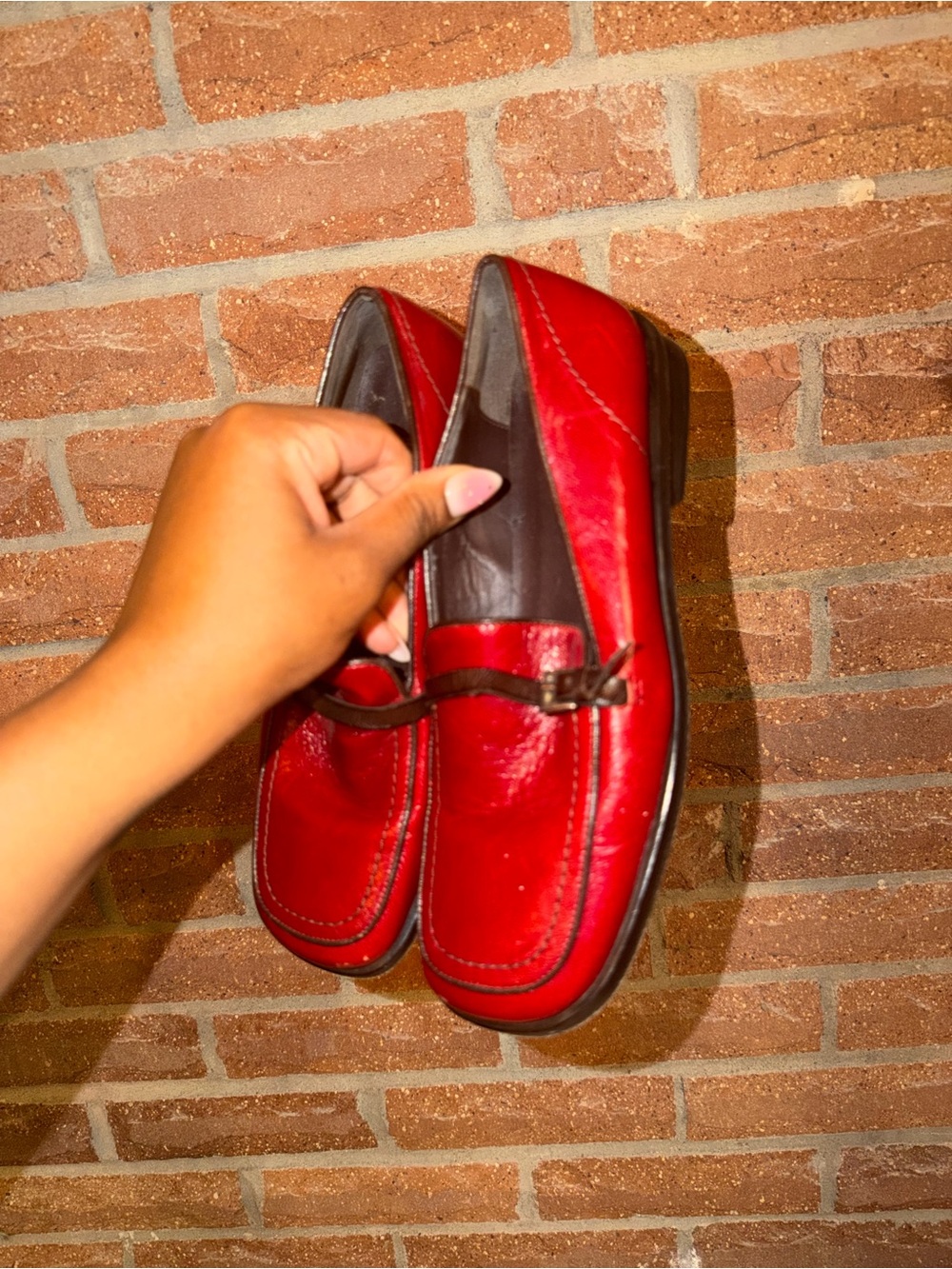 Women’s  Red Leather Slip-On Loafers